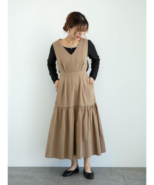 Sugar spoon（シュガースプーン）の「・SUGAR SPOON Vネックティアードジャンスカ＊（ワンピース・レディース・ベージュ/ブラック/グリーン・FREE）」の16枚目の写真