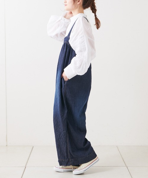 PUAL CE CIN（ピュアルセシン）の「綿ヘンプ デニムサロペット（サロペット/オーバーオール・レディース・インディゴブルー/ブルー・FREE）」の4枚目の写真