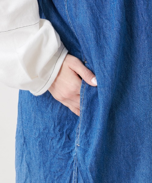 PUAL CE CIN（ピュアルセシン）の「綿ヘンプ デニムサロペット（サロペット/オーバーオール・レディース・インディゴブルー/ブルー・FREE）」の5枚目の写真