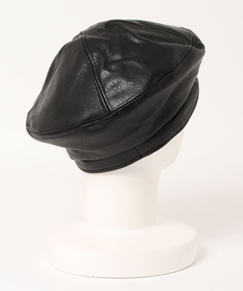 Q（キュー）の「フェイクレザーベレー（ハンチング/ベレー帽・レディース・ブラック/グレー・ONE SIZE）」の3枚目の写真