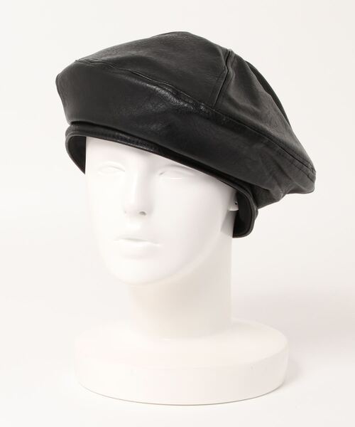 Q（キュー）の「フェイクレザーベレー（ハンチング/ベレー帽・レディース・ブラック/グレー・ONE SIZE）」の4枚目の写真