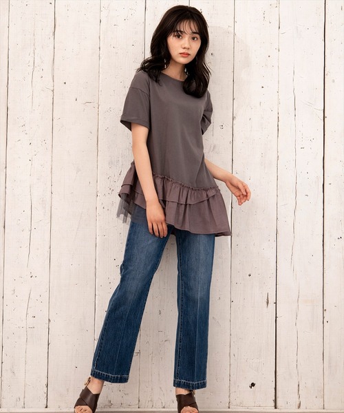 WILLSELECTION（ウィルセレクション）の「異素材ＭＩＸチュニックＴシャツ（Tシャツ/カットソー・レディース・オフホワイト/チャコールグレー・MEDIUM）」の2枚目の写真