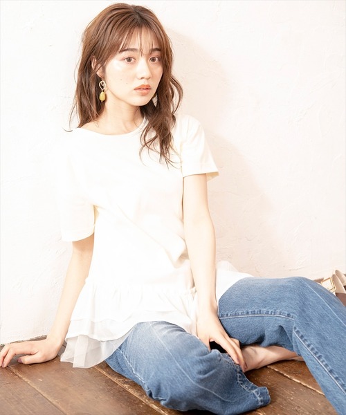 WILLSELECTION（ウィルセレクション）の「異素材ＭＩＸチュニックＴシャツ（Tシャツ/カットソー・レディース・オフホワイト/チャコールグレー・MEDIUM）」の3枚目の写真