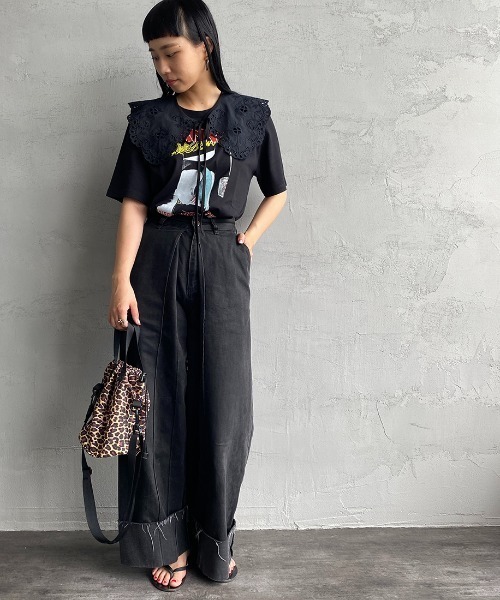 JF Ready Made（ジェイエフレディメイド）の「[Jf Ready Made/ジェイエフレディメイド] コットンレース 2WAY付け襟（付け襟・レディース・ブラック・ONE SIZE）」の2枚目の写真