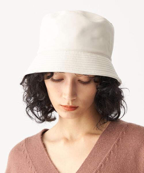 CITEN（シテン）の「＜CITEN（シテン）＞フェイクレザー バケットハット（ハット・レディース・ブラック/オフホワイト・FREE）」の4枚目の写真