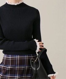 IENA | レースツキハイネックリブプルオーバー◆(ニット/セーター)