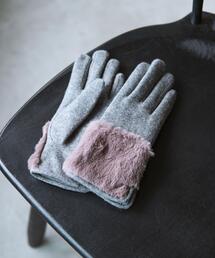 green label relaxing（グリーンレーベルリラクシング）の「フェイクファー キリカエジャージー グローブ 手袋 -タッチパネル対応-（手袋）」