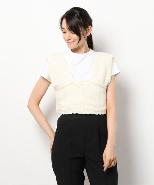 ehka sopo（エヘカソポ）の「スカラップニットビスチェ（ニット/セーター・レディース・ベージュ/ブラウン/オフホワイト/グリーン・ﾌﾘ-）」の7枚目の写真