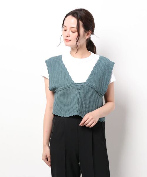 ehka sopo（エヘカソポ）の「スカラップニットビスチェ（ニット/セーター・レディース・ベージュ/ブラウン/オフホワイト/グリーン・ﾌﾘ-）」の8枚目の写真