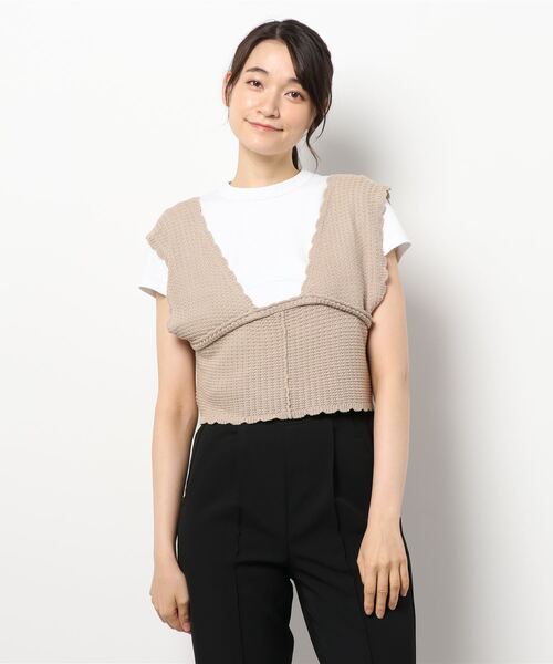 ehka sopo（エヘカソポ）の「スカラップニットビスチェ（ニット/セーター・レディース・ベージュ/ブラウン/オフホワイト/グリーン・ﾌﾘ-）」の10枚目の写真