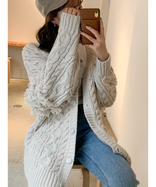 dazzlin（ダズリン）の「2wayフリンジカーデチュニック（カーディガン/ボレロ・レディース・ブラック/ベージュ/モカ・FREE）」の21枚目の写真