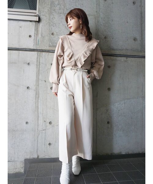 MERCURYDUO（マーキュリーデュオ）の「ハイネックボリュームラッフルニット（ニット/セーター・レディース・ブラウン/ベージュ/オフホワイト・FREE）」の22枚目の写真