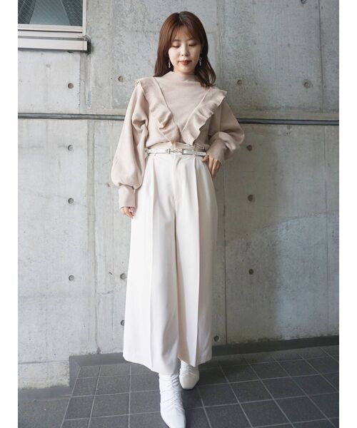 MERCURYDUO（マーキュリーデュオ）の「ハイネックボリュームラッフルニット（ニット/セーター・レディース・ブラウン/ベージュ/オフホワイト・FREE）」の19枚目の写真