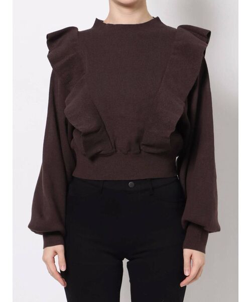 MERCURYDUO（マーキュリーデュオ）の「ハイネックボリュームラッフルニット（ニット/セーター・レディース・ブラウン/ベージュ/オフホワイト・FREE）」の10枚目の写真