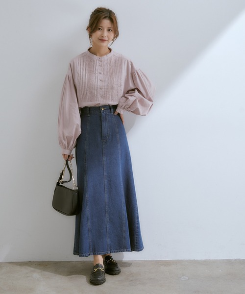 vis-`a-vis（ビサビ）の「【WEB限定】レース＆タックで魅せる、フロントピンタックチュニックブラウス（シャツ/ブラウス・レディース・ブラック/グレー/ホワイト/ライトグリーン/ピンク/ブラウン系その他3/ダークブラウン・FREE）」の10枚目の写真