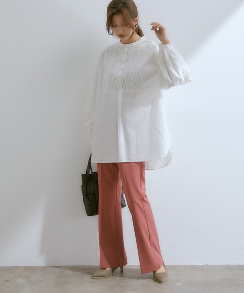 vis-`a-vis（ビサビ）の「【WEB限定】レース＆タックで魅せる、フロントピンタックチュニックブラウス（シャツ/ブラウス・レディース・ブラック/グレー/ホワイト/ライトグリーン/ピンク/ブラウン系その他3/ダークブラウン・FREE）」の12枚目の写真