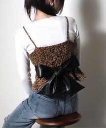 【oneway Jeans】レザーペプラムリボンブラウス