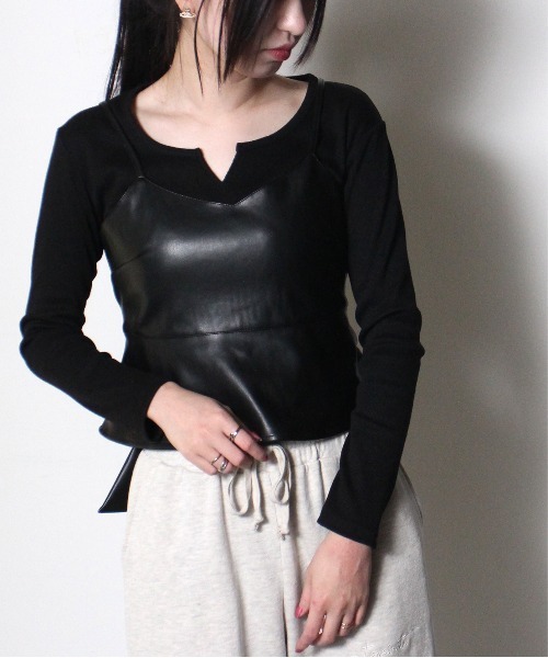 one way（ワンウェイ）の「【oneway Jeans】レザーペプラムリボンブラウス（その他トップス・レディース・ベージュ/ブラック/ライトブラウン/ダークグリーン・FREE）」の5枚目の写真