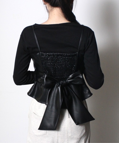 one way（ワンウェイ）の「【oneway Jeans】レザーペプラムリボンブラウス（その他トップス・レディース・ベージュ/ブラック/ライトブラウン/ダークグリーン・FREE）」の8枚目の写真