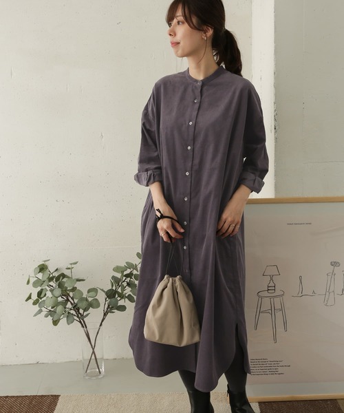 URBAN RESEARCH DOORS（アーバンリサーチドアーズ）の「コーデュロイシャツワンピース（ワンピース・レディース・グレー/ライトベージュ/グリーン/ピンク・ONE）」の9枚目の写真