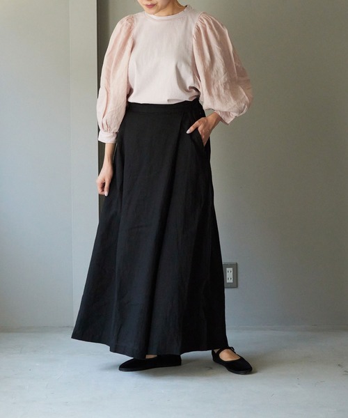 note et silence (ノートエシロンス)の「◇【 AMB100貨 】トリプルワッシャーリネン ラップキュロットパンツ(その他パンツ・レディース・ブラック/ナチュラル・FREE)」の1枚目の写真