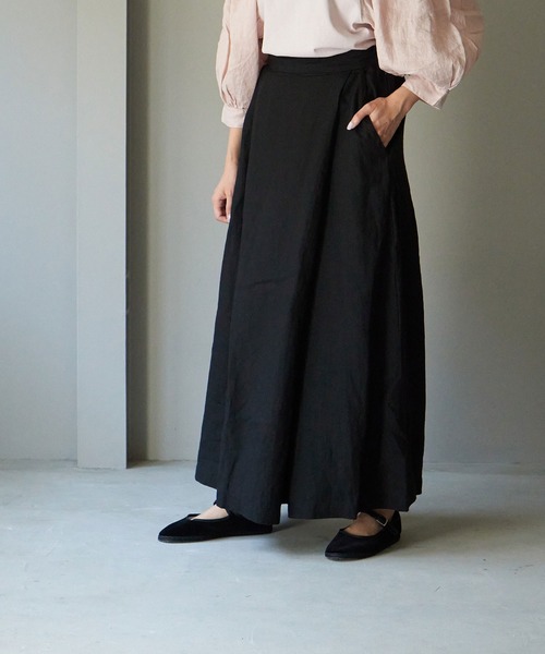 note et silence (ノートエシロンス)の「◇【 AMB100貨 】トリプルワッシャーリネン ラップキュロットパンツ(その他パンツ・レディース・ブラック/ナチュラル・FREE)」の4枚目の写真