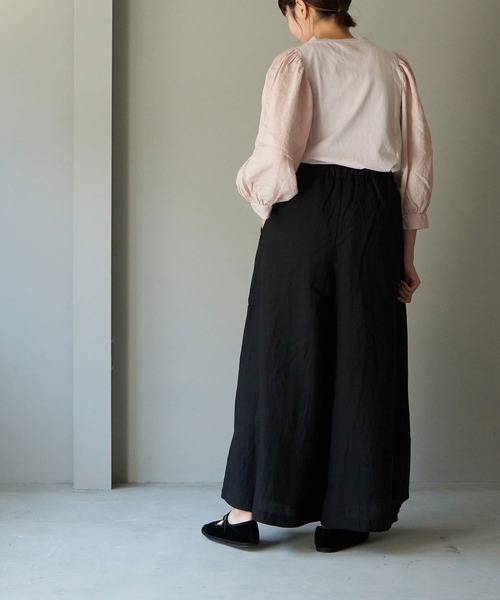 note et silence (ノートエシロンス)の「◇【 AMB100貨 】トリプルワッシャーリネン ラップキュロットパンツ(その他パンツ・レディース・ブラック/ナチュラル・FREE)」の3枚目の写真