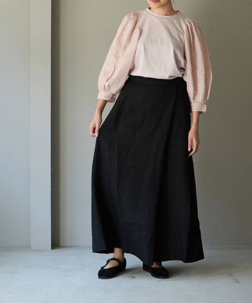 note et silence (ノートエシロンス)の「◇【 AMB100貨 】トリプルワッシャーリネン ラップキュロットパンツ(その他パンツ・レディース・ブラック/ナチュラル・FREE)」の7枚目の写真