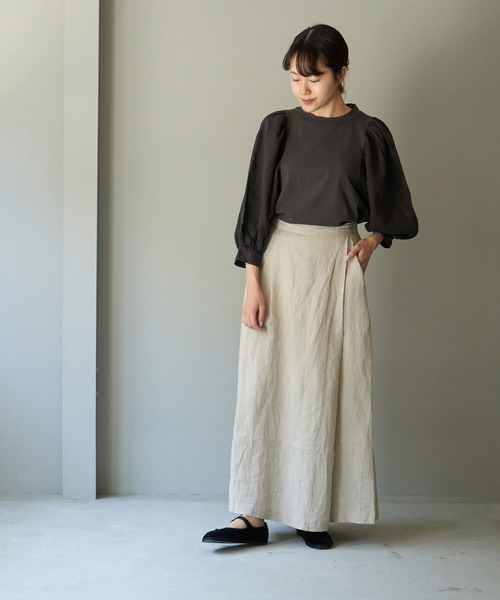 note et silence (ノートエシロンス)の「◇【 AMB100貨 】トリプルワッシャーリネン ラップキュロットパンツ(その他パンツ・レディース・ブラック/ナチュラル・FREE)」の5枚目の写真