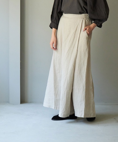 note et silence (ノートエシロンス)の「◇【 AMB100貨 】トリプルワッシャーリネン ラップキュロットパンツ(その他パンツ・レディース・ブラック/ナチュラル・FREE)」の6枚目の写真