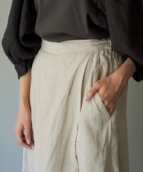 note et silence (ノートエシロンス)の「◇【 AMB100貨 】トリプルワッシャーリネン ラップキュロットパンツ(その他パンツ・レディース・ブラック/ナチュラル・FREE)」の11枚目の写真