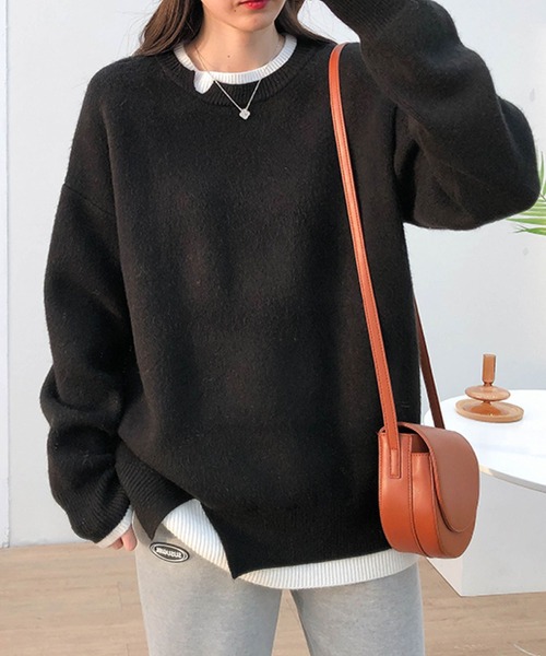 meJane（ミージェーン）の「レイヤード風モヘアライクニットプルオーバー（ニット/セーター・レディース・ブラック/グレー/ピンク/ダークベージュ・FREE）」の2枚目の写真