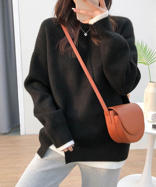 meJane（ミージェーン）の「レイヤード風モヘアライクニットプルオーバー（ニット/セーター・レディース・ブラック/グレー/ピンク/ダークベージュ・FREE）」の14枚目の写真