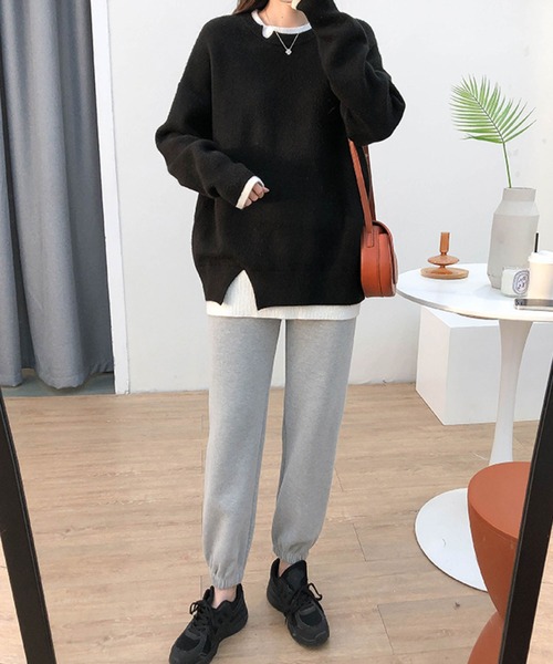 meJane（ミージェーン）の「レイヤード風モヘアライクニットプルオーバー（ニット/セーター・レディース・ブラック/グレー/ピンク/ダークベージュ・FREE）」の12枚目の写真