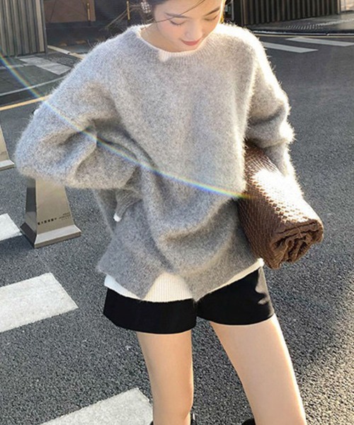 meJane（ミージェーン）の「レイヤード風モヘアライクニットプルオーバー（ニット/セーター・レディース・ブラック/グレー/ピンク/ダークベージュ・FREE）」の10枚目の写真