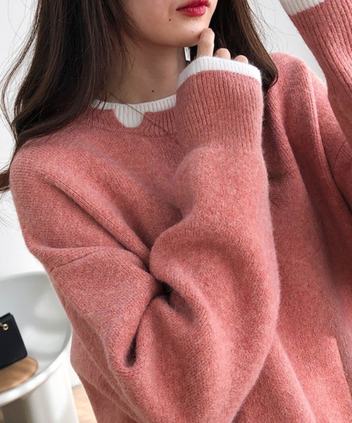 meJane（ミージェーン）の「レイヤード風モヘアライクニットプルオーバー（ニット/セーター・レディース・ブラック/グレー/ピンク/ダークベージュ・FREE）」の15枚目の写真