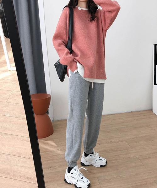 meJane（ミージェーン）の「レイヤード風モヘアライクニットプルオーバー（ニット/セーター・レディース・ブラック/グレー/ピンク/ダークベージュ・FREE）」の9枚目の写真