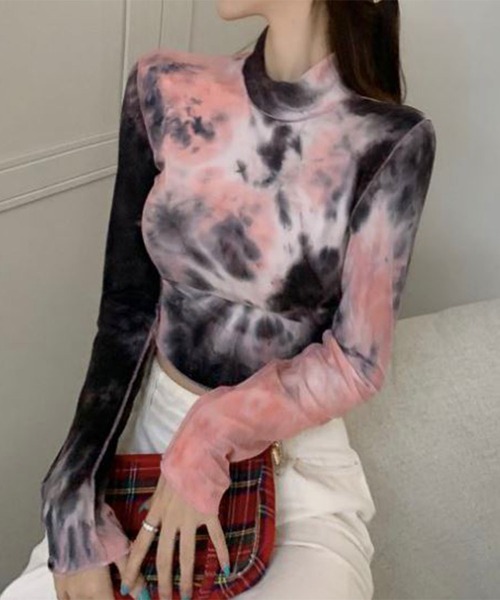 me+em select(ミームセレクト)の「プチハイネックタイダイトップス(Tシャツ/カットソー・レディース・ピンク/ブルー・FREE)」の15枚目の写真