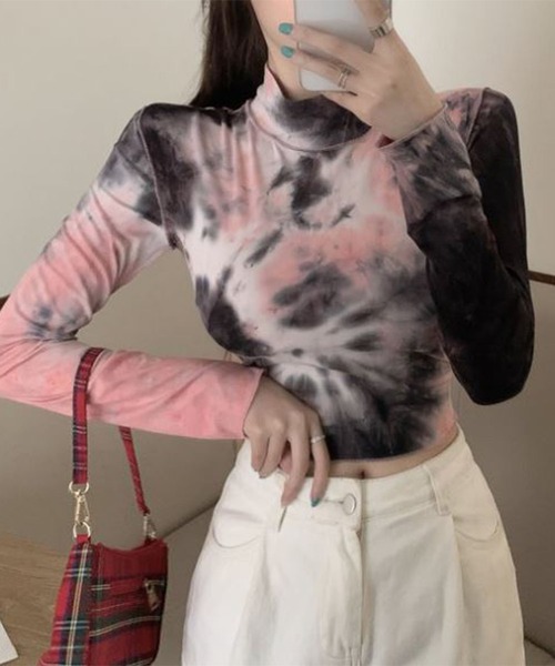 me+em select(ミームセレクト)の「プチハイネックタイダイトップス(Tシャツ/カットソー・レディース・ピンク/ブルー・FREE)」の7枚目の写真