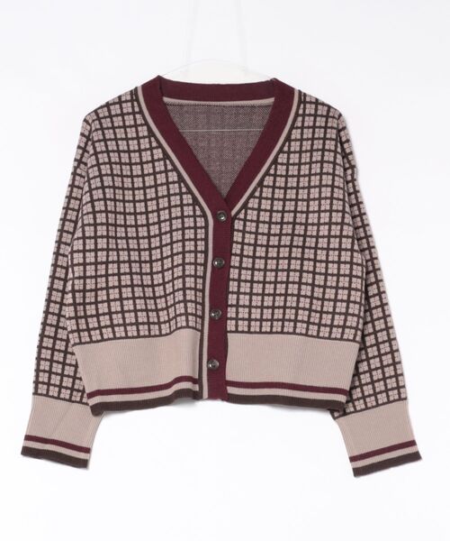 STYLEBLOCK（スタイルブロック）の「ジャガードオーバーチェックショートニットカーディガン（カーディガン/ボレロ・レディース・ブラック/グレイッシュベージュ/ベージュ/ホワイト系その他・M）」の4枚目の写真