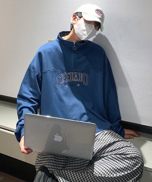 極美品　ReZARD ハーフジップ　スウェット　ロゴ　ネイビー　紺　M ヒカル リザード ReZARD Half Zip-up Sweat （ネイビー） -ファッション