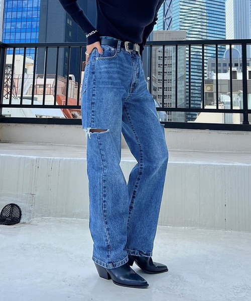 PAGEBOY（ページボーイ）の「クラシックストレート（デニムパンツ・レディース・ホワイト/インディゴブルー/サックスブルー/ブラック系その他/ブルー系その他/ネイビー・25inch/24inch/26inch/27inch）」の6枚目の写真