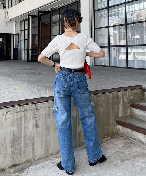 PAGEBOY（ページボーイ）の「クラシックストレート（デニムパンツ・レディース・ホワイト/インディゴブルー/サックスブルー/ブラック系その他/ブルー系その他/ネイビー・25inch/24inch/26inch/27inch）」の10枚目の写真