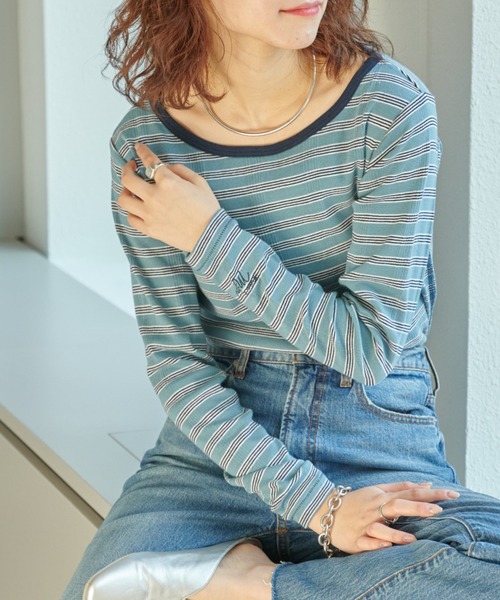 MILLER（ミラー）の「【Miller/ミラー】別注ボーダー長袖（Tシャツ/カットソー・レディース・ブルー/ピンク/ブラウン・ONE SIZE）」の3枚目の写真