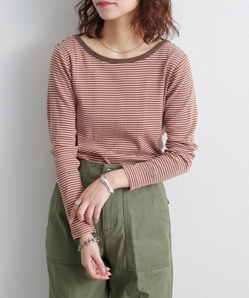 MILLER（ミラー）の「【Miller/ミラー】別注ボーダー長袖（Tシャツ/カットソー・レディース・ブルー/ピンク/ブラウン・ONE SIZE）」の4枚目の写真