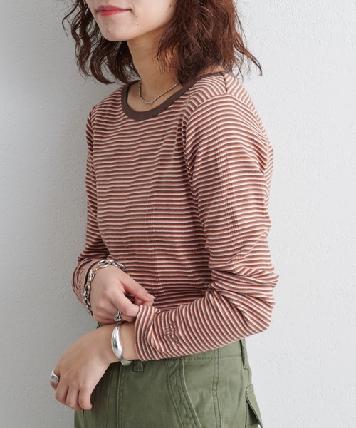 MILLER（ミラー）の「【Miller/ミラー】別注ボーダー長袖（Tシャツ/カットソー・レディース・ブルー/ピンク/ブラウン・ONE SIZE）」の5枚目の写真