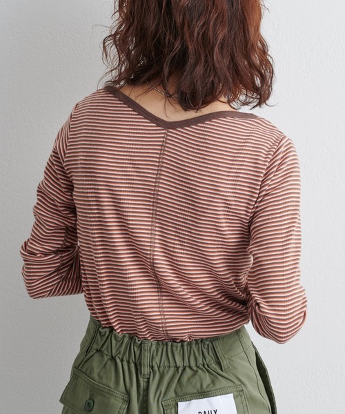 MILLER（ミラー）の「【Miller/ミラー】別注ボーダー長袖（Tシャツ/カットソー・レディース・ブルー/ピンク/ブラウン・ONE SIZE）」の6枚目の写真