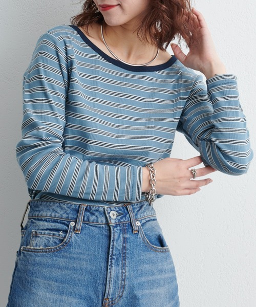 MILLER（ミラー）の「【Miller/ミラー】別注ボーダー長袖（Tシャツ/カットソー・レディース・ブルー/ピンク/ブラウン・ONE SIZE）」の14枚目の写真