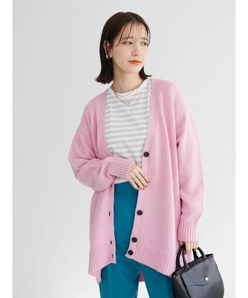 Green　Parks（グリーンパークス）の「モヘアタッチミドル丈ニットカーデ＊（カーディガン/ボレロ・レディース・ピンク/イエロー/アイボリー/ブルーグリーン・FREE）」の8枚目の写真