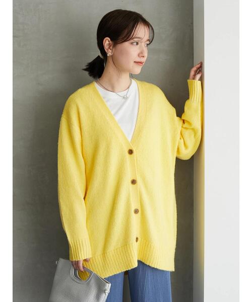 Green　Parks（グリーンパークス）の「モヘアタッチミドル丈ニットカーデ＊（カーディガン/ボレロ・レディース・ピンク/イエロー/アイボリー/ブルーグリーン・FREE）」の9枚目の写真